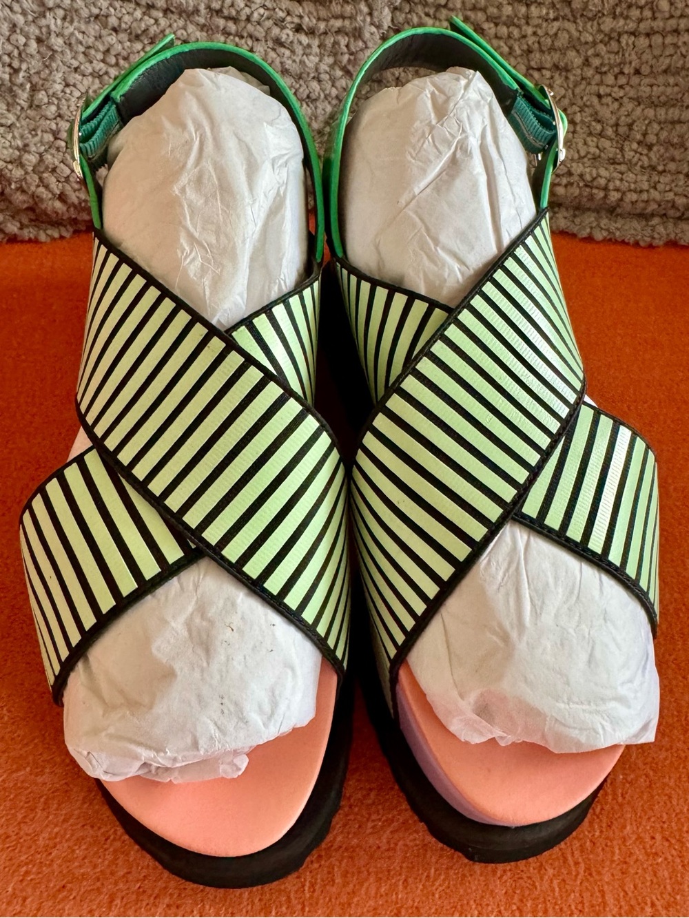 LN United Nude Cross Pop Wedge Sandals Purple Green Peach with Stripes